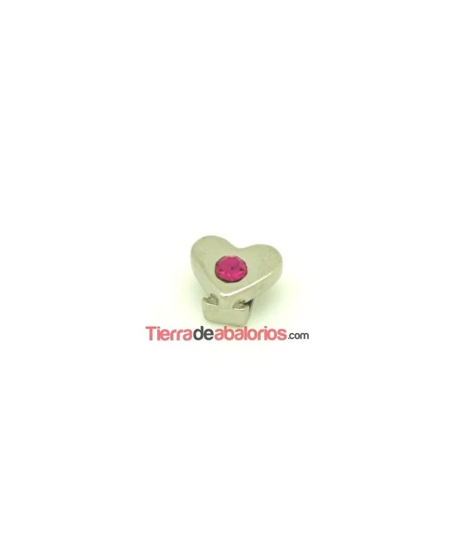 Corazón 11x9mm Agujero 6x2,5mm Plateado, Swarovski Fucsia