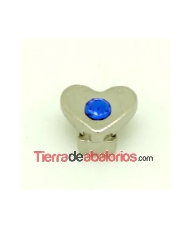 Corazón 11x9mm Agujero 6x2,5mm Plateado, Swarovski Sapphire