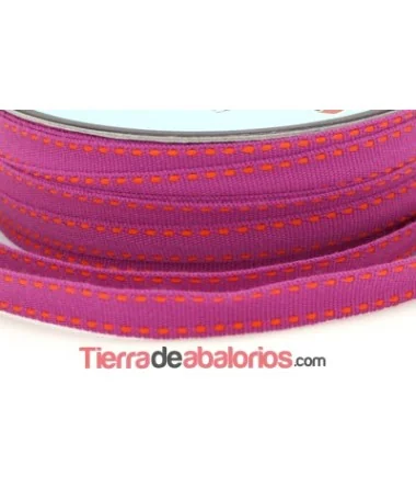 Lazo Gros Grain 10mm, Violeta Pespunte Naranja