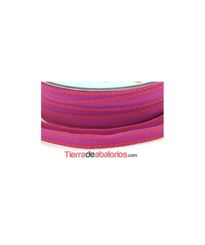 Lazo Gros Grain 10mm, Violeta Pespunte Naranja