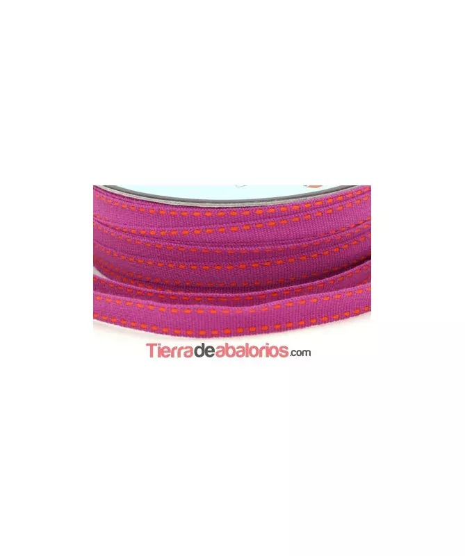Lazo Gros Grain 10mm, Violeta Pespunte Naranja