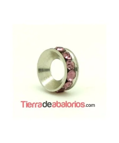 Rondel con Strass 10mm Agujero 4mm Light Amethyst