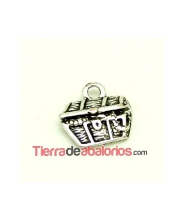 Colgante Cofre del Tesoro 14mm con Anilla, Plateado