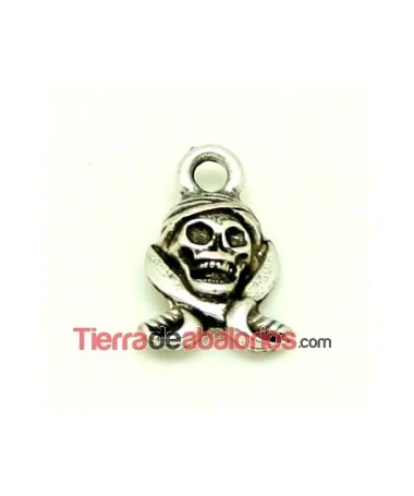 Colgante Calavera y Sables 15x10mm con Anilla, Plateado