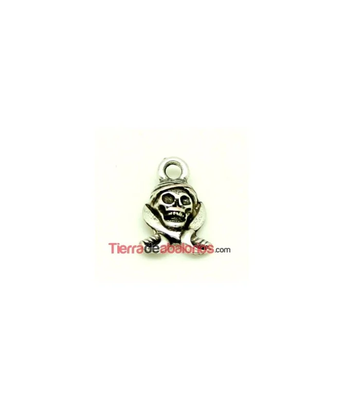Colgante Calavera y Sables 15x10mm con Anilla, Plateado