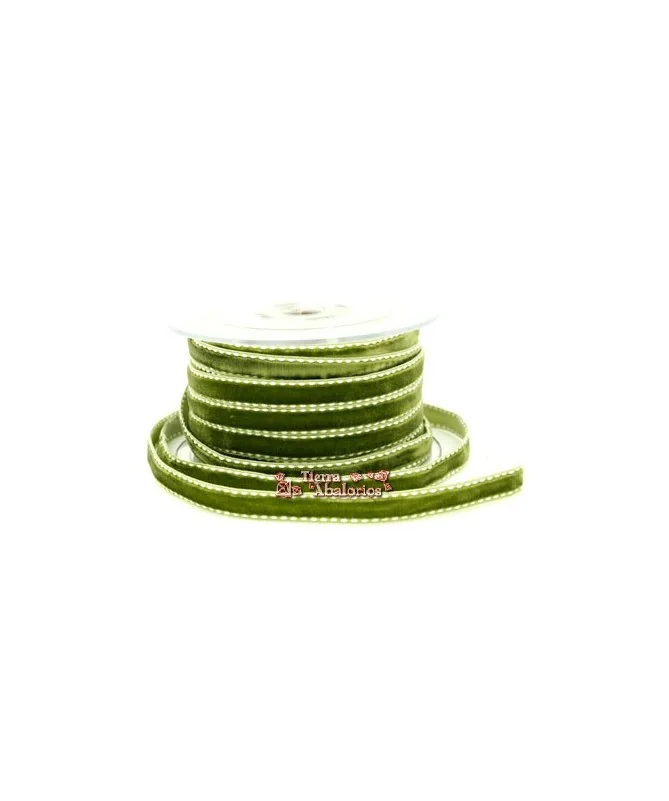 Lazo Terciopelo 10mm Olivine Pespunte Blanco