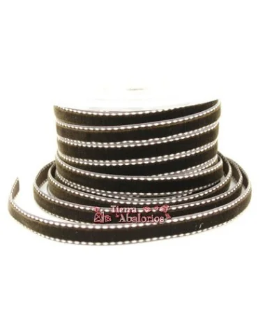 Lazo Terciopelo 10mm Marrón Chocolate Pespunte Blanco (10 metros) Lazo Terciopelo 10mm Marrón Chocolate Pespunte Blanco