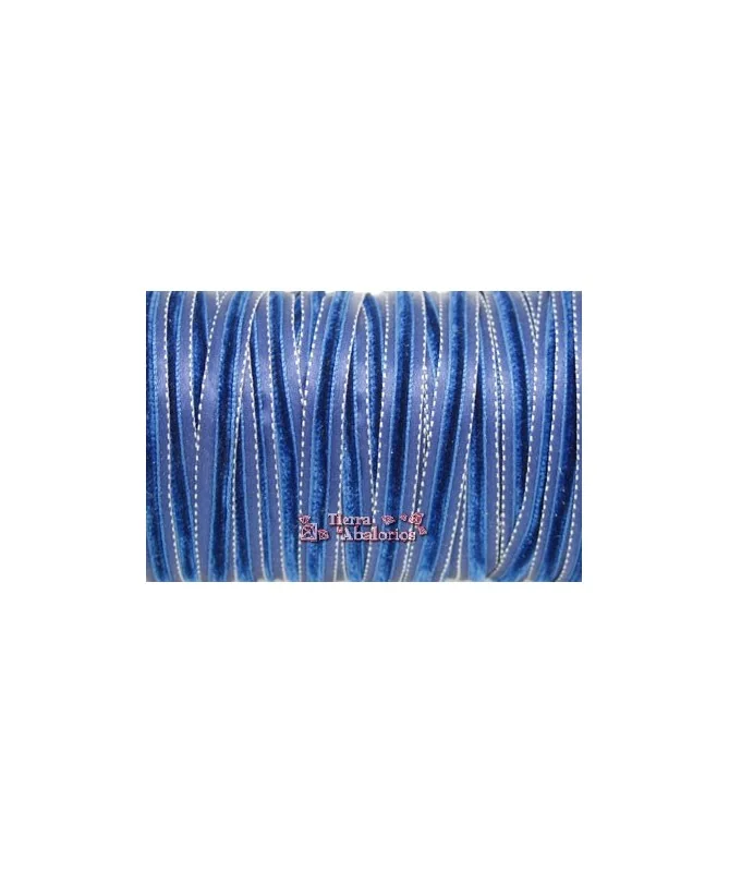 Lazo 10mm Azulón Pespunte Blanco, Centro de Terciopelo