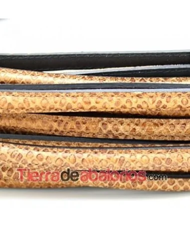 Cuero Media Caña Serpiente 10x5mm Hueco 2mm, Camel Cuero Media Caña Serpiente 10x5mm Hueco 2mm, Camel