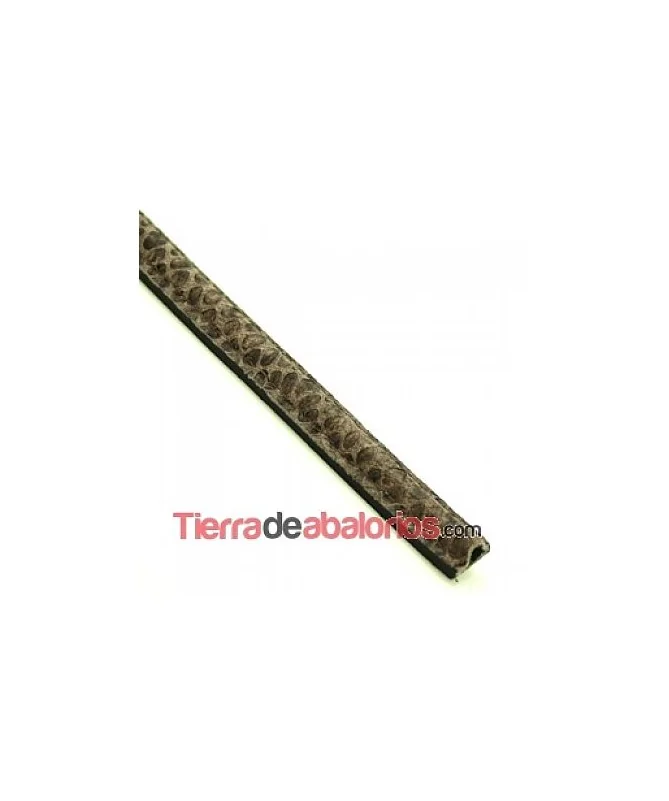 Cuero Media Caña Serpiente 10x5mm Hueco 2mm, Marrón Cuero Media Caña Serpiente 10x5mm Hueco 2mm, Marrón