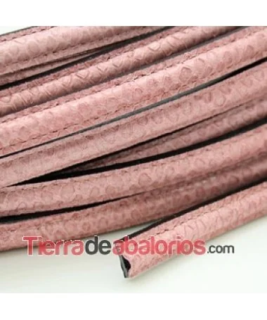Cuero Media Caña Serpiente 10x5mm Hueco 2mm, Rosa Palo