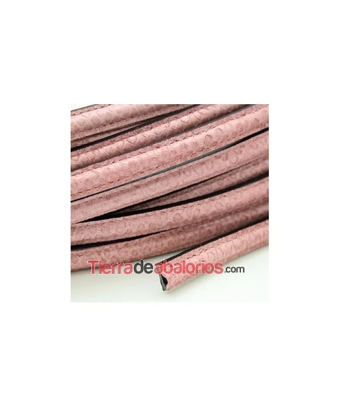 Cuero Media Caña Serpiente 10x5mm Hueco 2mm, Rosa Palo
