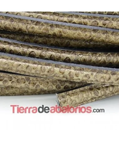 Cuero Media Caña Serpiente 10x5mm Hueco 2mm, Oro Viejo