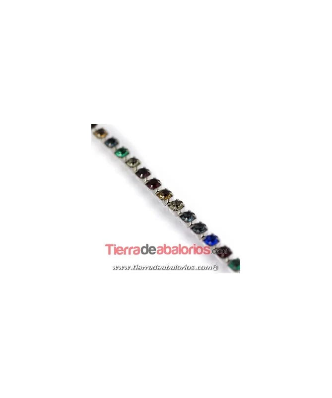 Cadena Plateada con Swarovski SS20 Multicolor Dark