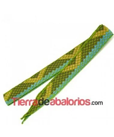 Cinta de Seda Natural 25mm Verde Oliva con Escamas Ocre/Azul