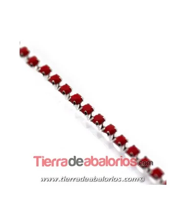 Cadena Plateada con Swarovski SS8 Dark Red Coral