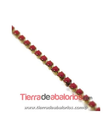 Cadena Dorada con Swarovski SS8 Dark Red Coral Cadena Dorada con Swarovski SS8 Dark Red Coral