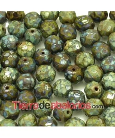 Facetada 8mm Opaque Dark Olivine Picasso