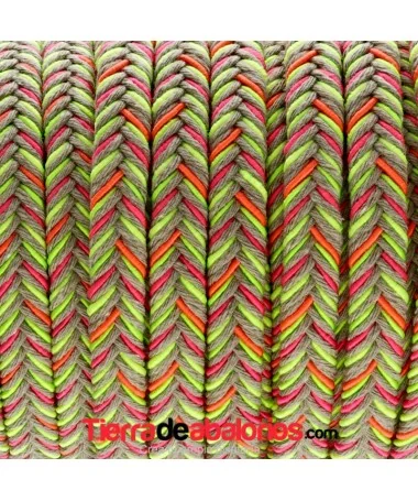 Cordón de Algodón Trenzado Plano 10x2mm Beige y Neón