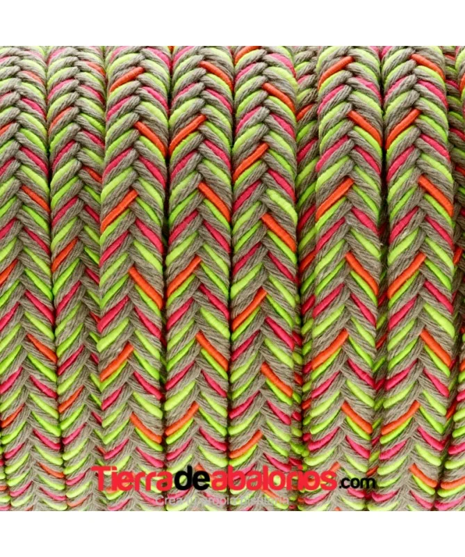Cordón de Algodón Trenzado Plano 10x2mm Beige y Neón