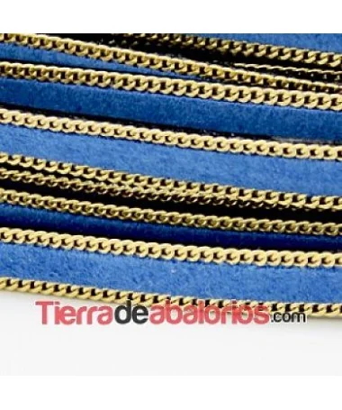 Tira de Serraje Afelpado 10mm Azul con Cadena Dorada (mt) Tira de Serraje Afelpado 10mm Azul con Cadena Dorada (mt)
