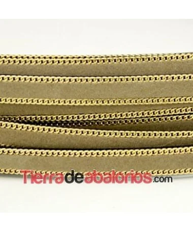 Tira de Serraje Afelpado 10mm Camel con Cadena Dorada (mt)