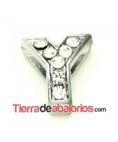 Entrepieza Letra Y con Strass 10x8mm, Agujero 8x3mm Entrepieza Letra Y con Strass 10x8mm, Agujero 8x3mm
