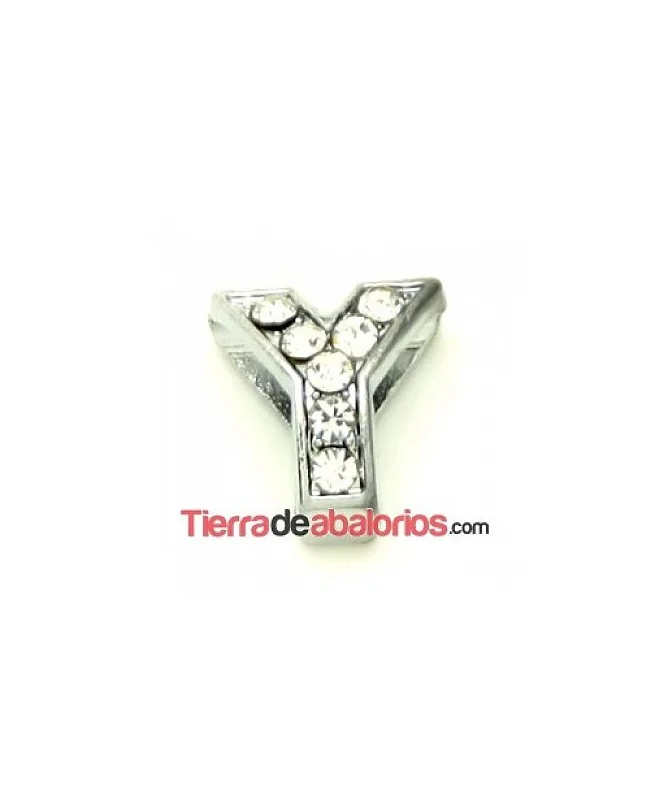 Entrepieza Letra Y con Strass 10x8mm, Agujero 8x3mm