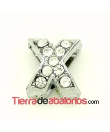 Entrepieza Letra X con Strass 10x8mm, Agujero 8x3mm Entrepieza Letra X con Strass 10x8mm, Agujero 8x3mm