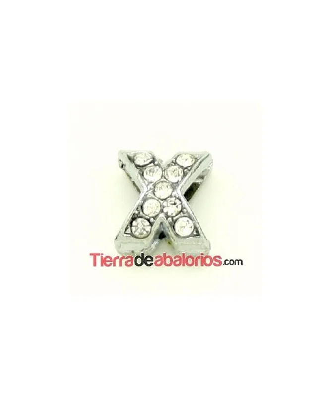 Entrepieza Letra X con Strass 10x8mm, Agujero 8x3mm