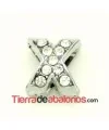 Entrepieza Letra X con Strass 10x8mm, Agujero 8x3mm