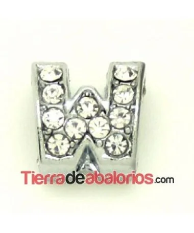 Entrepieza Letra W con Strass 10x8mm, Agujero 8x3mm Entrepieza Letra W con Strass 10x8mm, Agujero 8x3mm