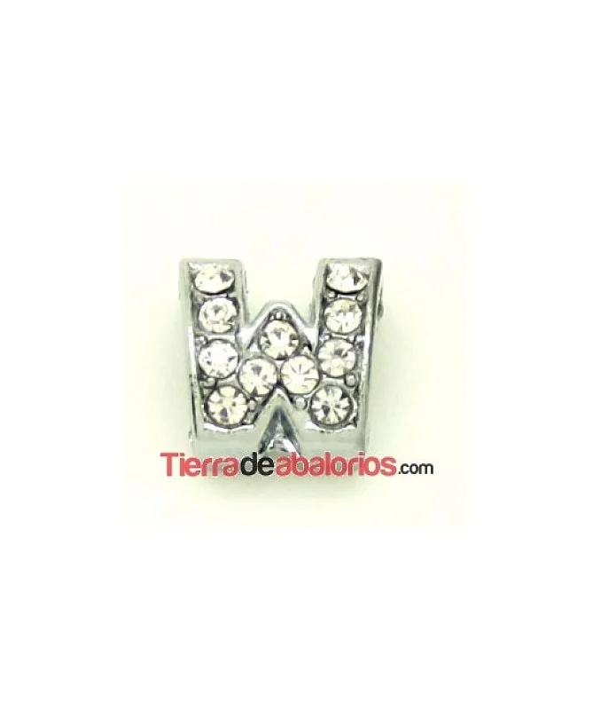 Entrepieza Letra W con Strass 10x8mm, Agujero 8x3mm