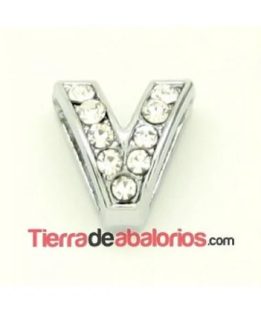 Entrepieza Letra V con Strass 10x8mm, Agujero 8x3mm Entrepieza Letra V con Strass 10x8mm, Agujero 8x3mm