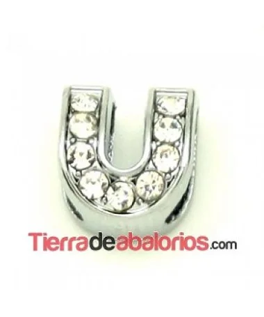 Entrepieza Letra U con Strass 10x8mm, Agujero 8x3mm