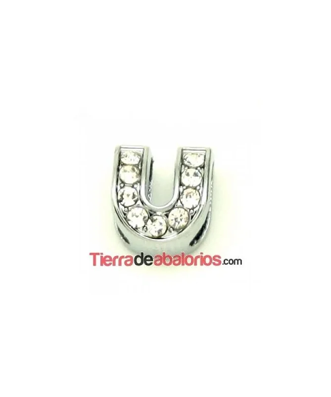 Entrepieza Letra U con Strass 10x8mm, Agujero 8x3mm