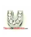 Entrepieza Letra U con Strass 10x8mm, Agujero 8x3mm