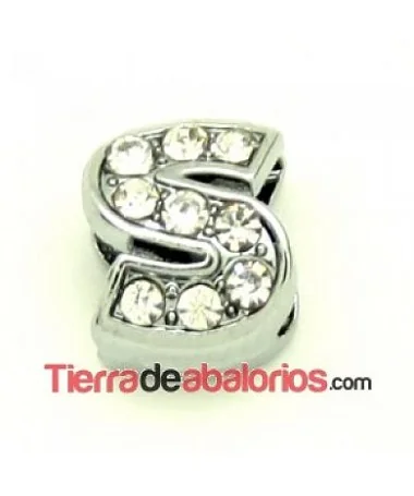 Entrepieza Letra S con Strass 10x8mm, Agujero 8x3mm