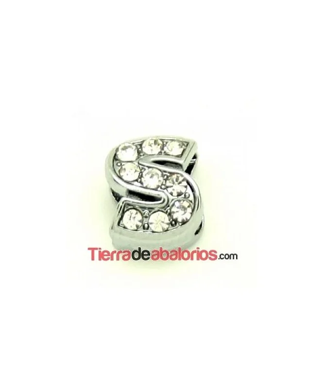Entrepieza Letra S con Strass 10x8mm, Agujero 8x3mm