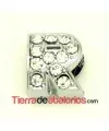 Entrepieza Letra R con Strass 10x8mm, Agujero 8x3mm