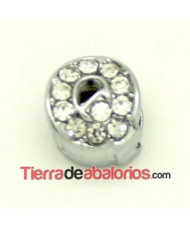 Entrepieza Letra Q con Strass 10x8mm, Agujero 8x3mm
