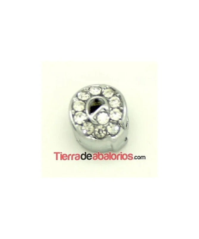 Entrepieza Letra Q con Strass 10x8mm, Agujero 8x3mm