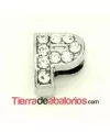 Entrepieza Letra P con Strass 10x8mm, Agujero 8x3mm