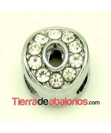 Entrepieza Letra O con Strass 10x8mm, Agujero 8x3mm