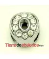 Entrepieza Letra O con Strass 10x8mm, Agujero 8x3mm