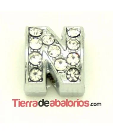 Entrepieza Letra N con Strass 10x8mm, Agujero 8x3mm