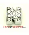 Entrepieza Letra N con Strass 10x8mm, Agujero 8x3mm