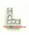 Entrepieza Letra L con Strass 10x8mm, Agujero 8x3mm