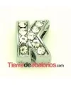 Entrepieza Letra K con Strass 10x8mm, Agujero 8x3mm