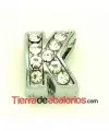 Entrepieza Letra K con Strass 10x8mm, Agujero 8x3mm
